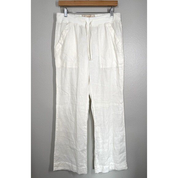Bella Dahl Cream Lightweight Linen Relaxed Drawstring Pants Size M Comfort Waist - Picture 1 of 10